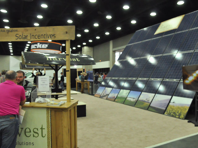 Companies selling solar panels to generate electricity were present at this year&#039;s National Farm Machinery Show held in Louisville, Kentucky. The show ran Feb. 14-17. (DTN photo by Russ Quinn)